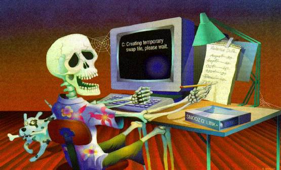 BILD: Webmaster vilande framfr sin frra maskin under framstllningen av internetutgvan